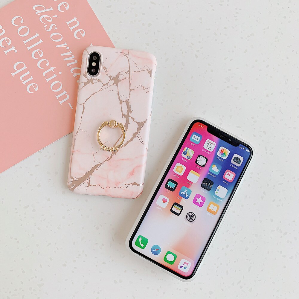 LACK Luxury Diamond Ring Shiny Gold Line laser marble Cases For iphone 13 12Pro Max X XS Max XR 7 8 Plus 11 Soft Stand Cover