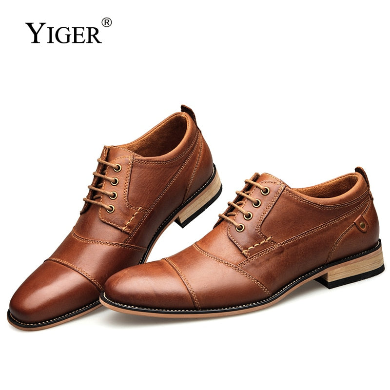 YIGER New Men Dress shoes formal shoes men&#39;s Handmade business shoes wedding shoes Big Size genuine Leather Lace-up Male  0249