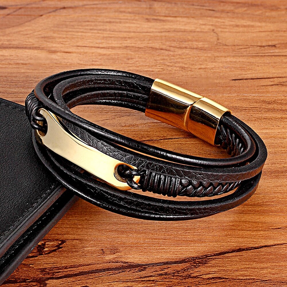 XQNI Charming Jewelry Different Designs Geometric Pattern Multi-layers Genuine Leather Bracelet For Men Fashion Jewelry Gift