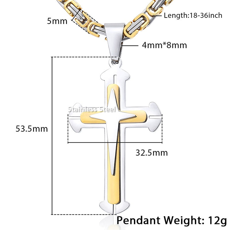 Men&#39;s Cross Necklace Gold Color Black Cross Pendant Stainless Steel Byzantine Chain Necklace 2020 Hip Hop Male Jewelry KP180