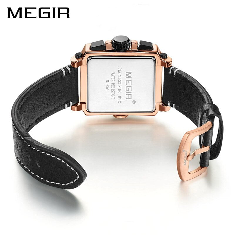 MEGIR Creative Men Watch Top Brand Luxury Chronograph Quartz Watches Clock Men Leather Sport Army Military Wrist Watches Saat