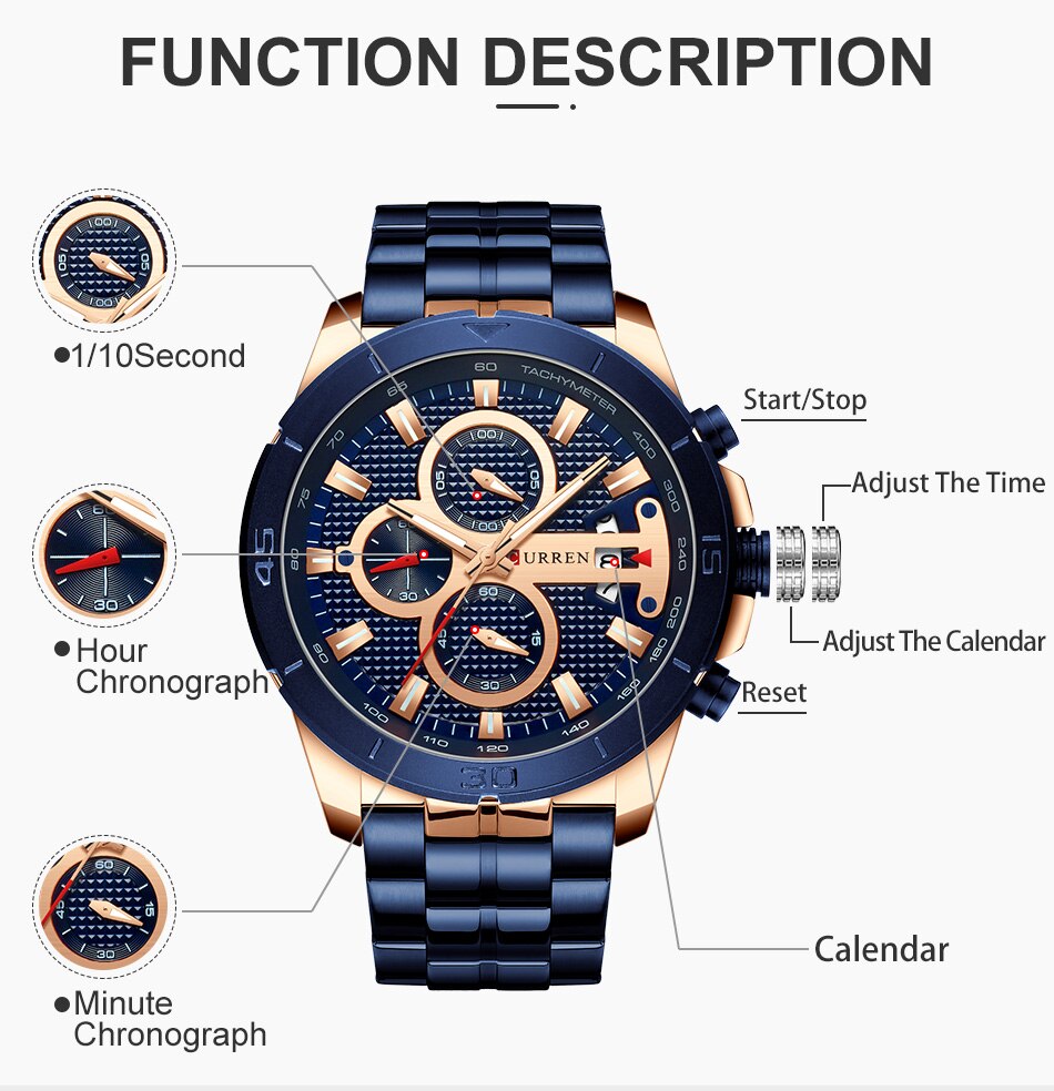 2019 Top Brand CURREN Fashion Men Watches Military Waterproof Quartz Wristwatch Male Sport Chronograph Relogio Masculino