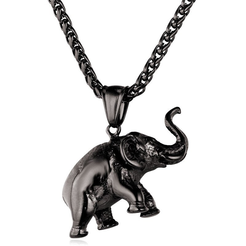 U7 Stainless Steel Gold Color Elephant Necklace Trendy Men Jewelry Charm Pendant & Chain Animal Lucky Jewelry Gift P755