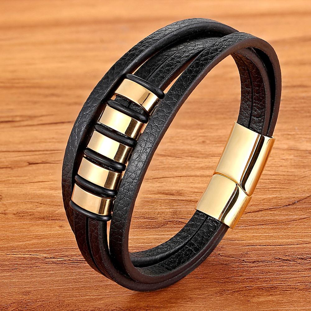 XQNI Charming Jewelry Different Designs Geometric Pattern Multi-layers Genuine Leather Bracelet For Men Fashion Jewelry Gift