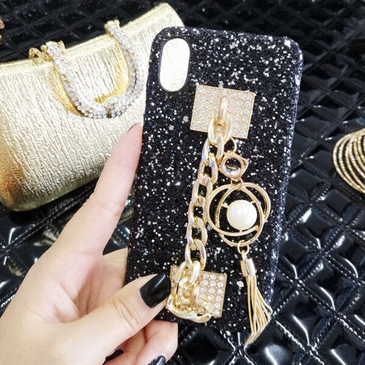 Phone Case for iPhone 11 12 13 Pro X XS MAX XR Bling Luxury Rhinestone Chain Girls Cover Back Tassel Case for iPhone 6 7 8 Plus