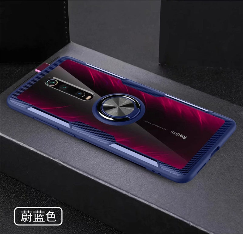 For Xiaomi Mi9T Mi 9T Pro Case Luxury Magnetic Ring Transparent Clear Glass Back Cover for Redmi K20 Pro Car holder Stand Cases