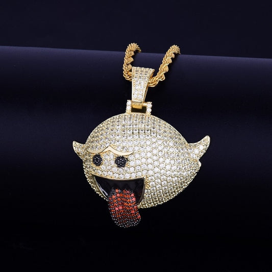 Flying Ghost Hip Hop Pendant Gold Color Bling Cubic Zircon Men&#39;s Necklace Jewelry