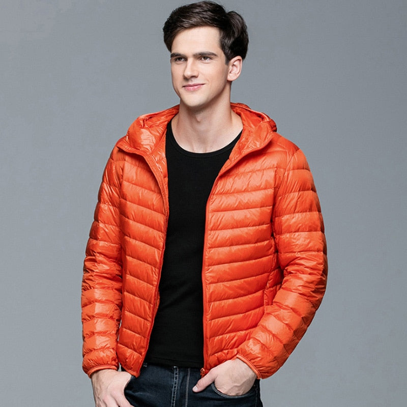 Men Fluffy Winter Coat Fashion Hooded 90% White Duck Down Jackets Ultralight Puffer Down Coat Portable Slim Down Parkas 5XL 6XL