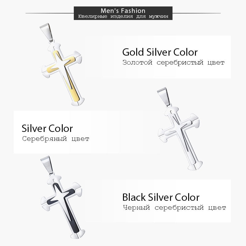 Men&#39;s Cross Necklace Gold Color Black Cross Pendant Stainless Steel Byzantine Chain Necklace 2020 Hip Hop Male Jewelry KP180