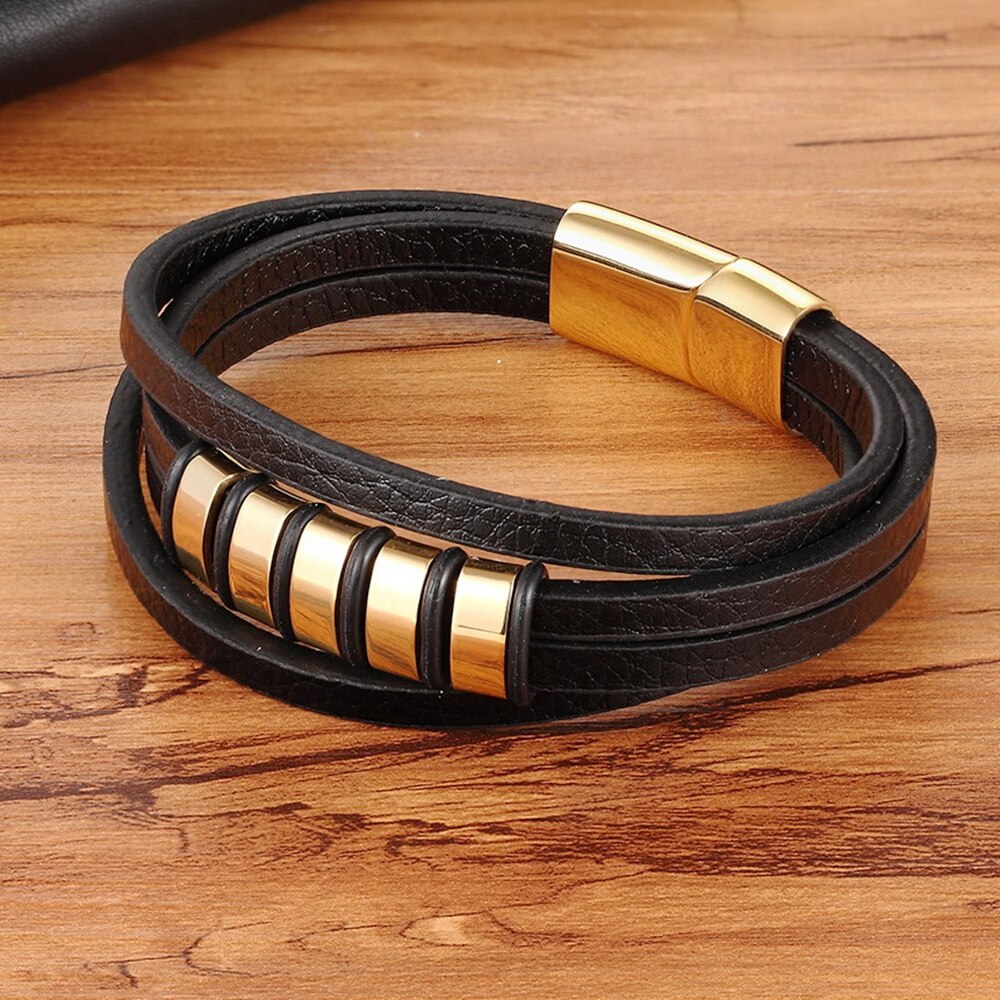 XQNI Charming Jewelry Different Designs Geometric Pattern Multi-layers Genuine Leather Bracelet For Men Fashion Jewelry Gift