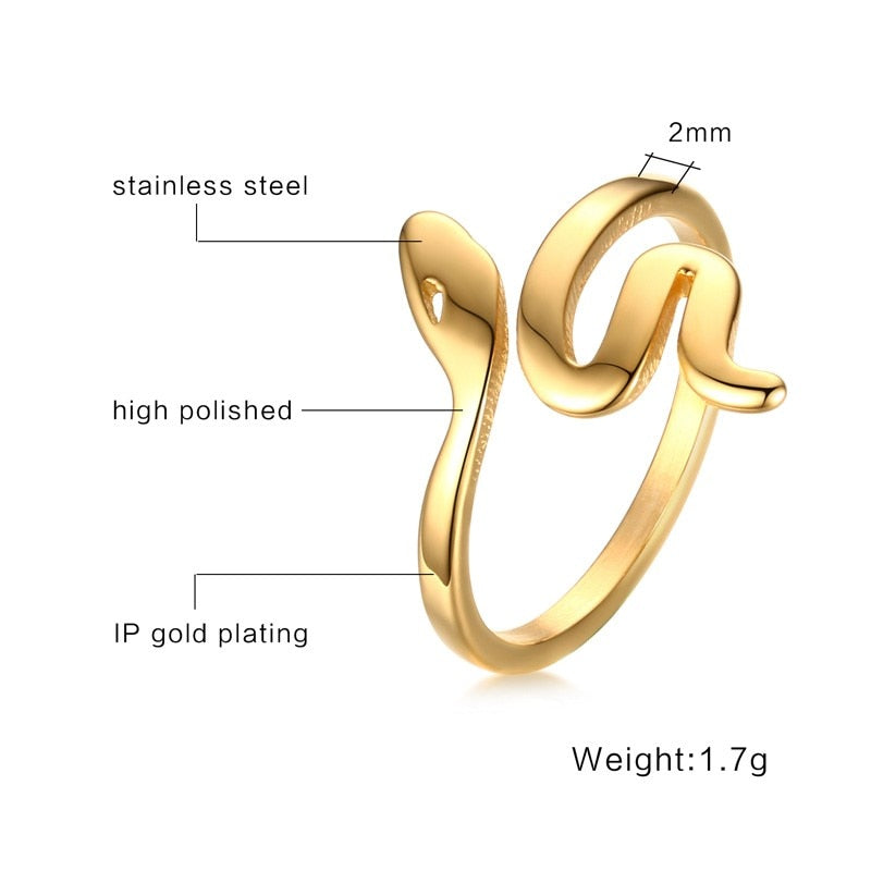 Vnox Snake Rings for Women Rock Stainless Steel Gold-color Party Jewelry