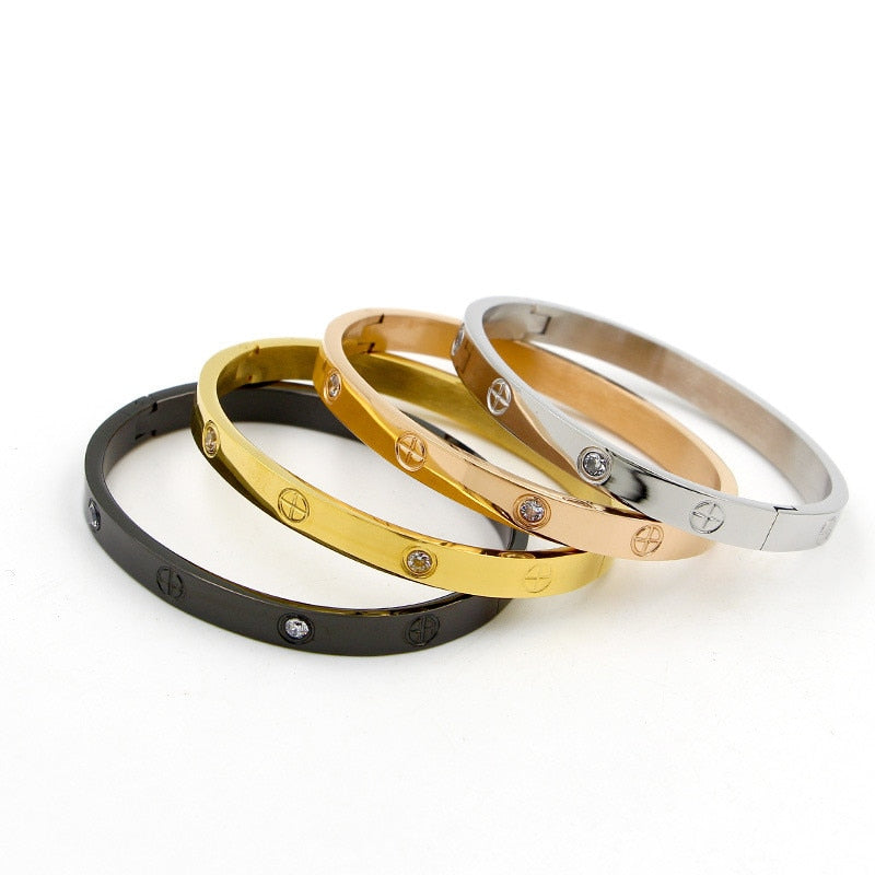 Fashion Jewelry Lover Couple Bracelet Stainless Steel Gold Color Cross Screw Bracelets &amp; Bangles For Men Women Jewelry B008-1