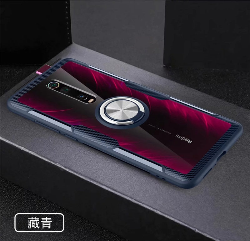 For Xiaomi Mi9T Mi 9T Pro Case Luxury Magnetic Ring Transparent Clear Glass Back Cover for Redmi K20 Pro Car holder Stand Cases