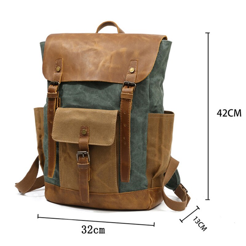 Waterproof Oil Wax Canvas with Crazy Horse Cow Leather Backpacks Vintage Unisex Travel Rucksacks 15&quot; Laptop Daypacks