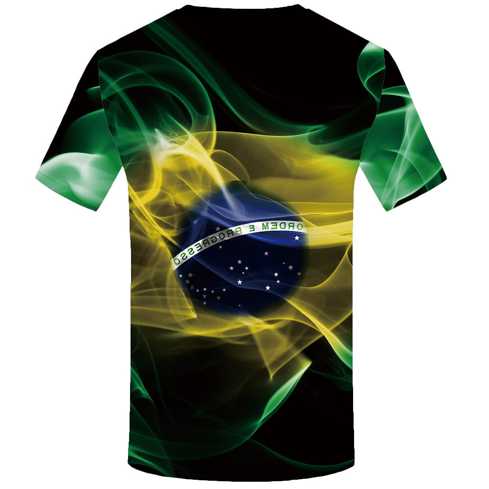 KYKU Brazil Tshirt Men Green Flame T-shirt Hip Hop Tee Black Print T Shirt 3d Gothic Punk Rock Mens Clothing Summer Streetwear