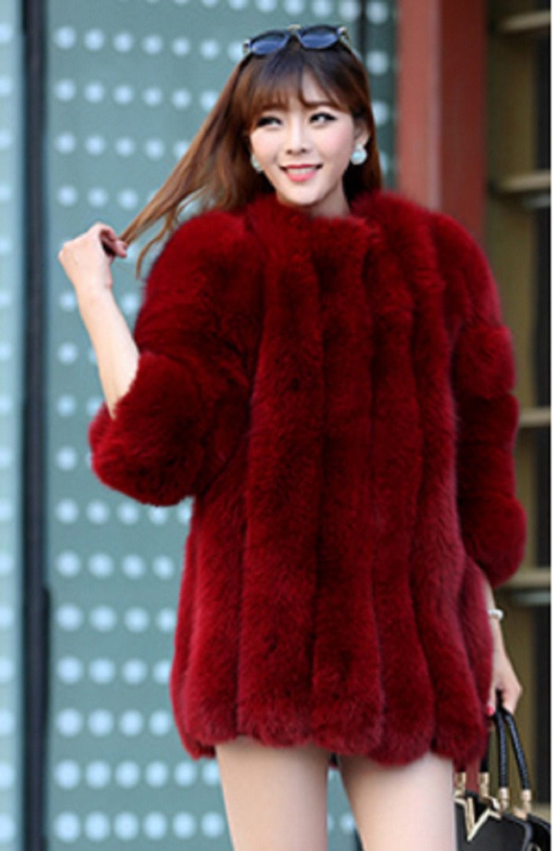 Faux Fox Fur coat Women Slim Faux Fur Jacket Long coat Winter Faux Fox Fur Coat stripe luxury fashion 4XL white,blue,purple