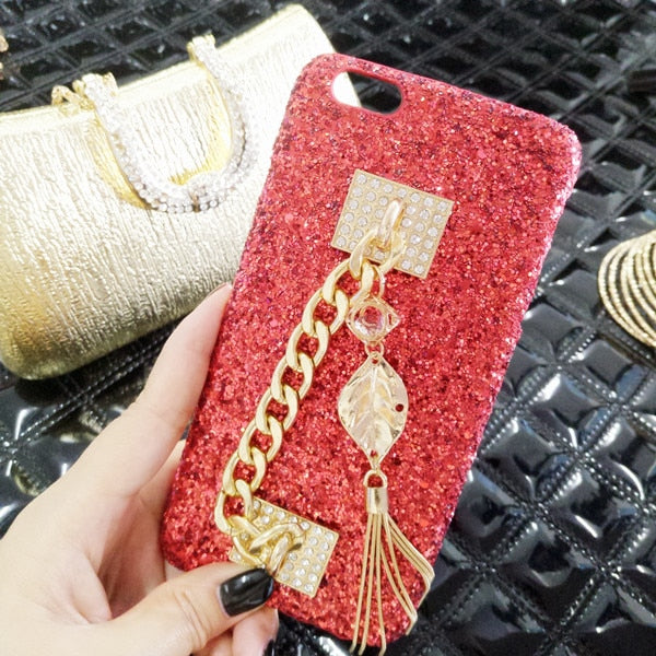 Phone Case for iPhone 11 12 13 Pro X XS MAX XR Bling Luxury Rhinestone Chain Girls Cover Back Tassel Case for iPhone 6 7 8 Plus