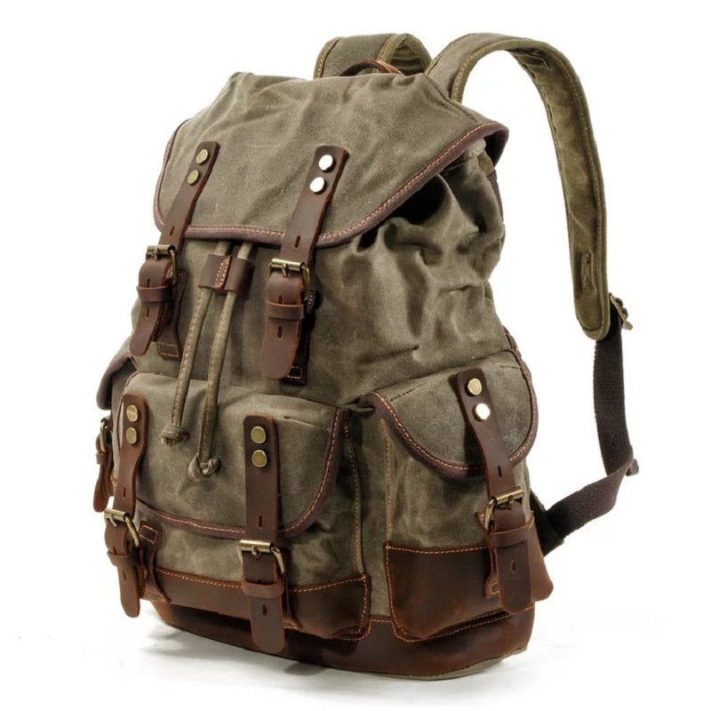 WOHENRED Large Capacity Leather Canvas Backpacks For Men School Bags Vintage Waterproof Daypack High Quality Laptop Backpack Bag