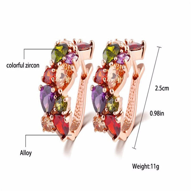 Manxiuni New Top Rose Gold Color Flower Jewelry Set Multicolor Cubic Zircon Pendant/Earrings/Ring Women Wedding Jewelry Sets