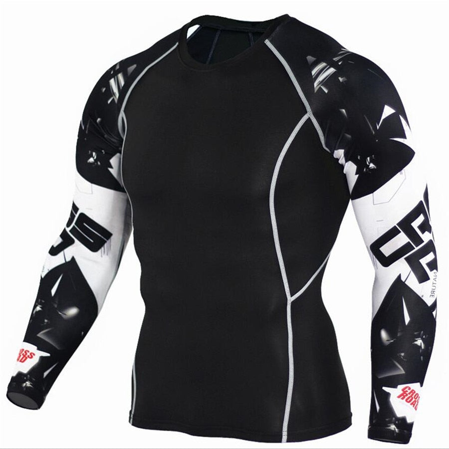 Compression Shirt Men's Base Tshirts Tight-Fitting Second Skin Technical Printing Long Sleeve Bodybuilding Tops