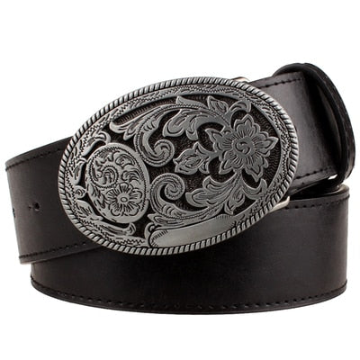 Retro women's belt metal buckle weave Arabesque pattern leather belts jeans trend punk rock strap decoration belt gift for women