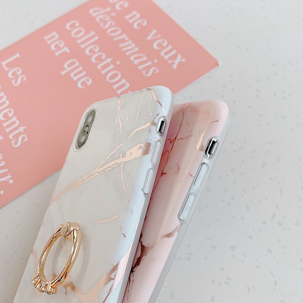 LACK Luxury Diamond Ring Shiny Gold Line laser marble Cases For iphone 13 12Pro Max X XS Max XR 7 8 Plus 11 Soft Stand Cover