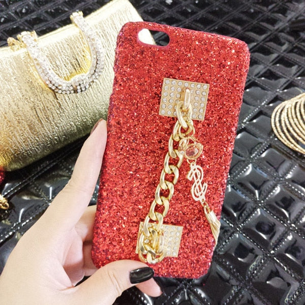 Phone Case for iPhone 11 12 13 Pro X XS MAX XR Bling Luxury Rhinestone Chain Girls Cover Back Tassel Case for iPhone 6 7 8 Plus