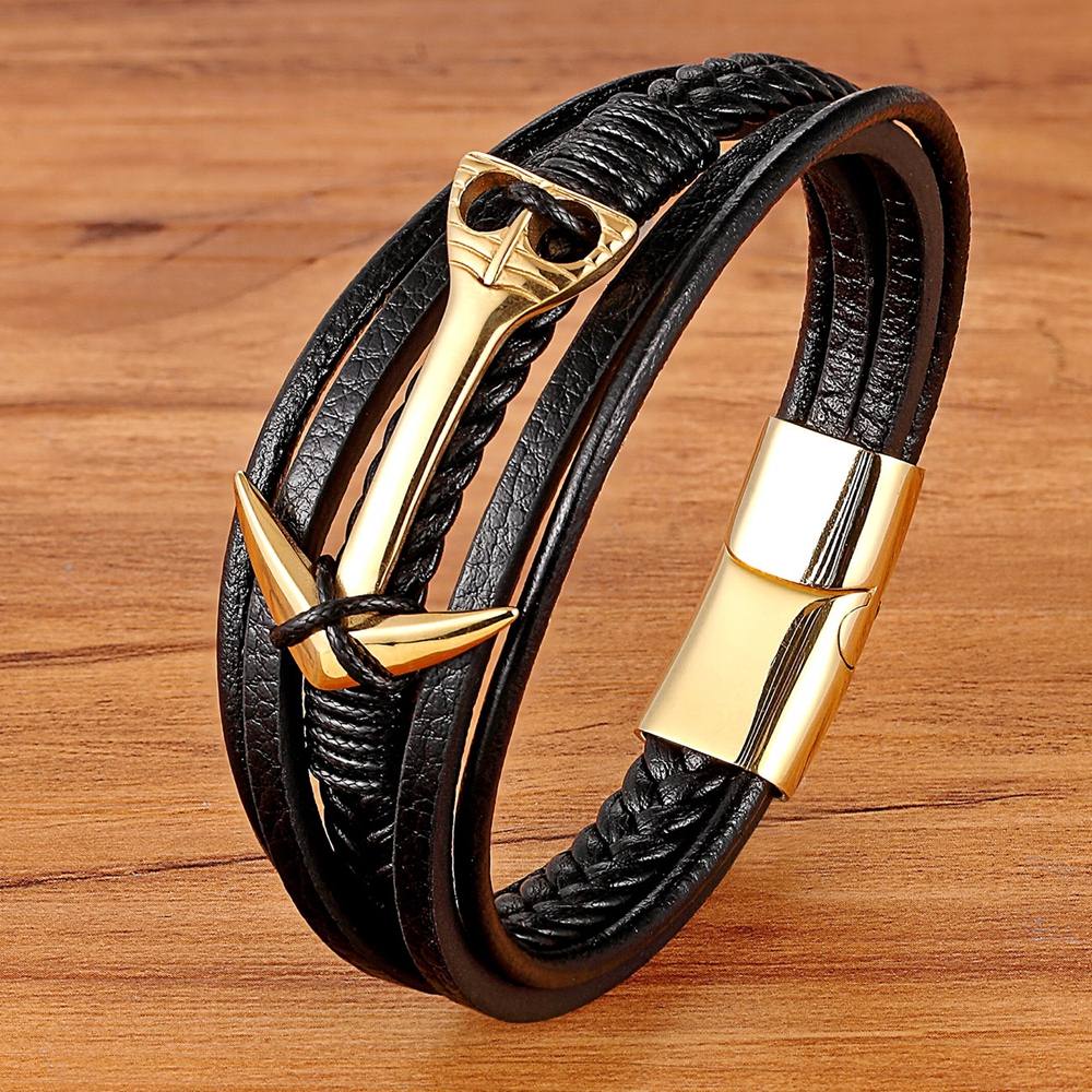 XQNI Charming Jewelry Different Designs Geometric Pattern Multi-layers Genuine Leather Bracelet For Men Fashion Jewelry Gift