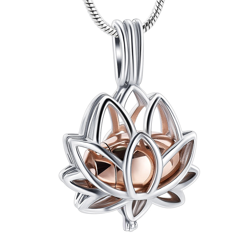 Stainless Steel Lotus Flower Keepsake Pendant For Women Mini Cremation Urn Jewelry Memorial Jewelry Ashes Locket 2 Colors