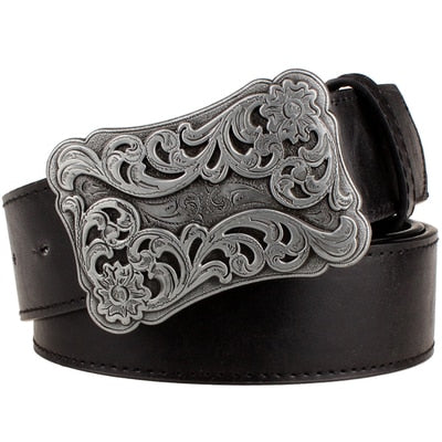 Retro women's belt metal buckle weave Arabesque pattern leather belts jeans trend punk rock strap decoration belt gift for women