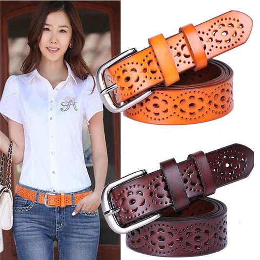 New Women Fashion Wide Genuine Leather Belt Woman Without Drilling Luxury Jeans Belts Female Top Quality Straps Ceinture Femme