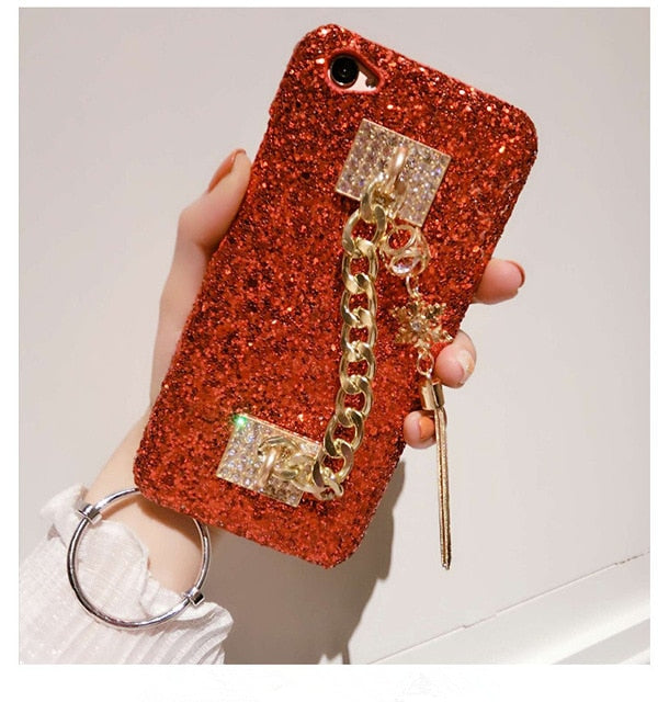 Phone Case for iPhone 11 12 13 Pro X XS MAX XR Bling Luxury Rhinestone Chain Girls Cover Back Tassel Case for iPhone 6 7 8 Plus