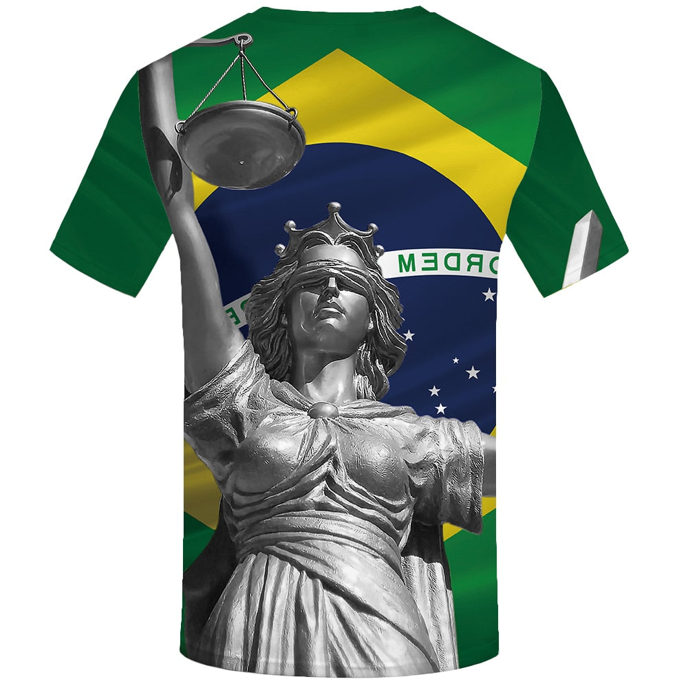 KYKU Brazil Tshirt Men Green Flame T-shirt Hip Hop Tee Black Print T Shirt 3d Gothic Punk Rock Mens Clothing Summer Streetwear