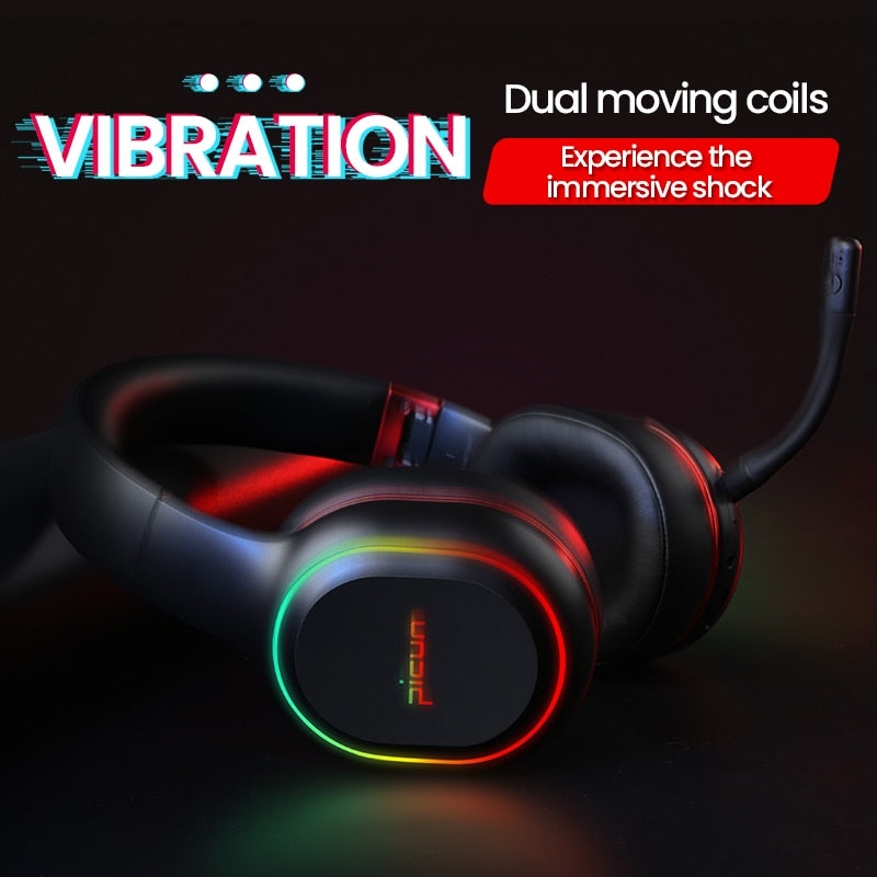 Picun P80X Wireless Headphones For Cellphone Gamer Low-Latency Bluetooth Headset, With RGB Light, HIFI Stereo Vibration Sound