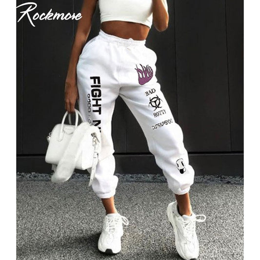 Rockmore Letter Print Sweatpants Baggy Pants Women Joggers Harajuku Wide Leg Pencil Pant Trousers Loose High Waist Sweat Pants