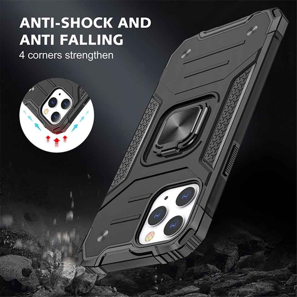 Cases For iPhone 12 Pro Max 11Pro X XS XR 7 8 Plus Phone Shell Kickstand Silicone Shockproof Magnetic Car Holder Ring Phone Case