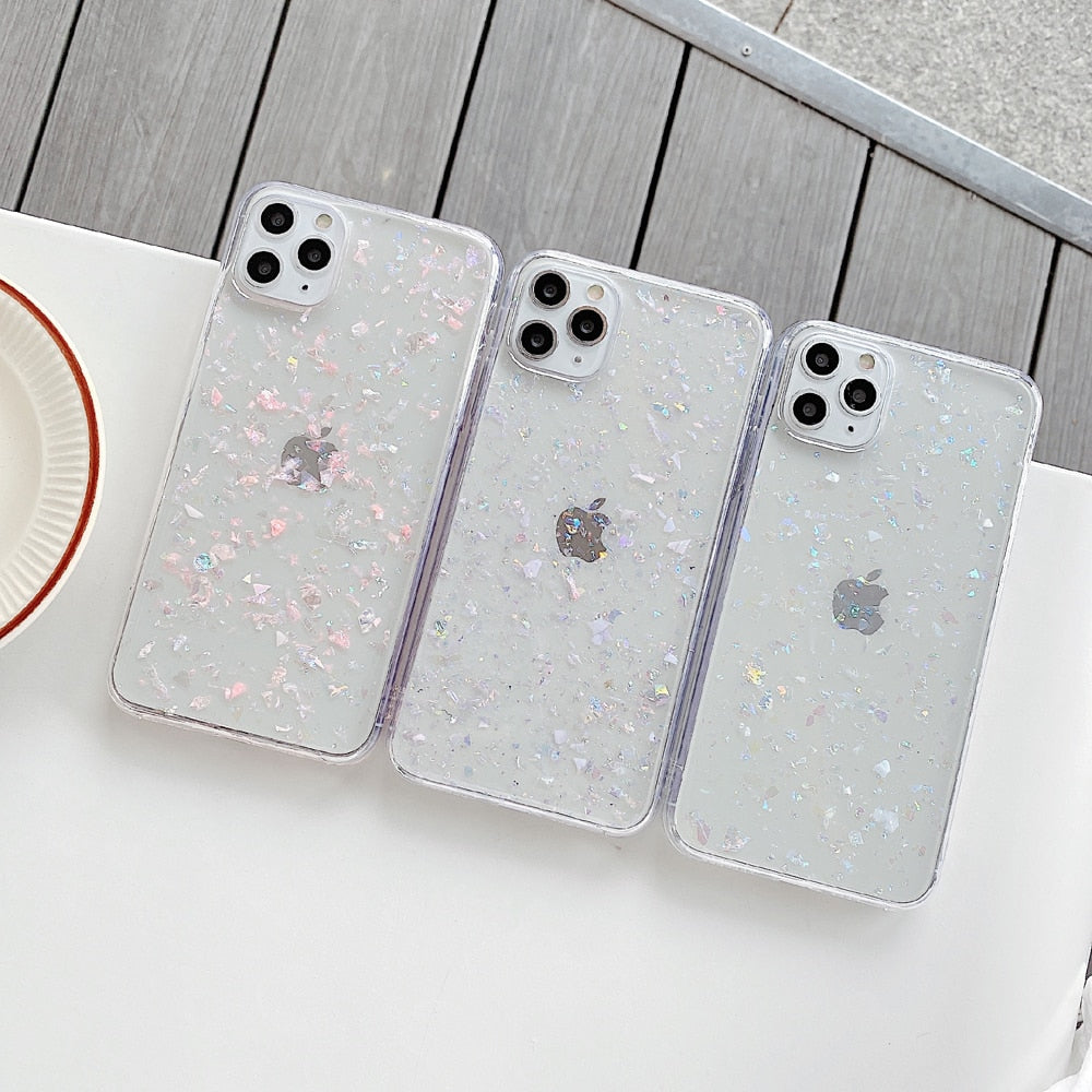 LACK Glitter Crystal Shell Clear Phone Case For iPhone 11 Pro Max X XR 7 Plus 12 13Pro 13 Sparkle Bling Sequin Soft Cases Cover