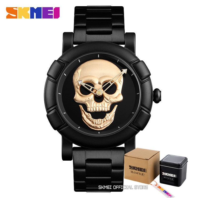 SKMEI Fashion Sport Mens Watches Top Brand Luxury Skull Watch Men 3Bar Waterproof Quartz Wristwatches Relogio Masculino 9178