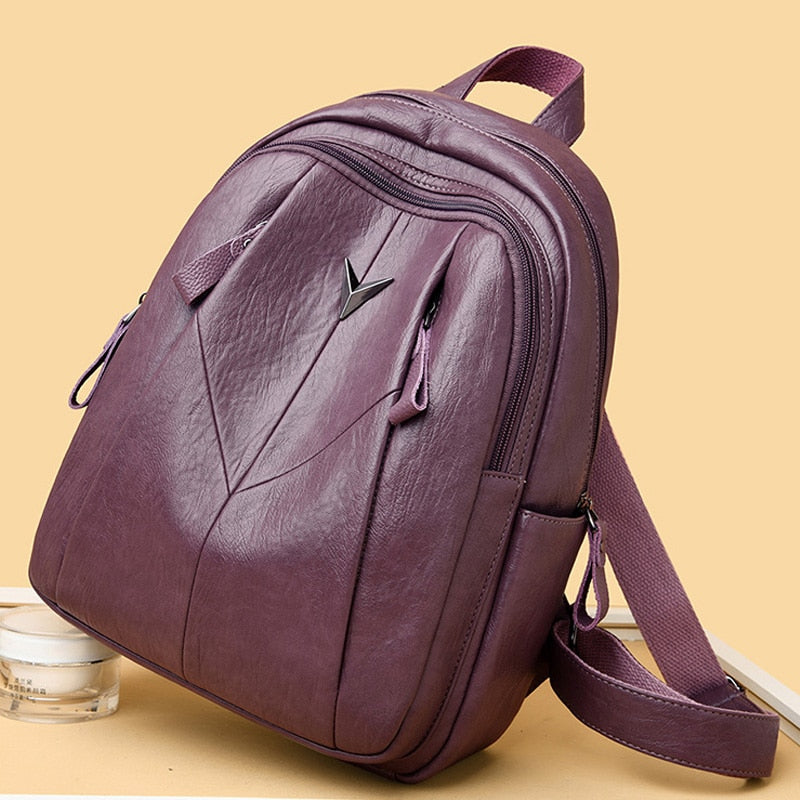 2022 Female Back Pack Women Leather Backpacks High Quality Vintage Bagpack Girls Preppy Style Solid Back Pack Mochila Feminina