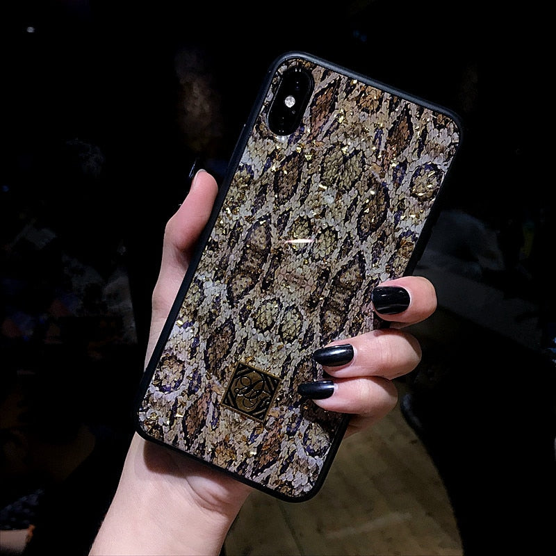 Luxury Bling Glitter Phone Cases For iPhone X 8 7 6 6S Plus Gold Foil Soft Silicone Cover For iPhone XS MAX XR Retro Flower Case