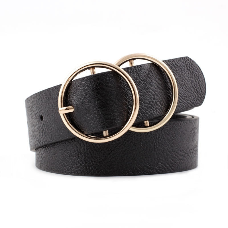 22 Styles Fashion Leather Women Belts Harajuku Gold Silver Double Round Buckle Waist Strap Trouser Jeans Female Waistband