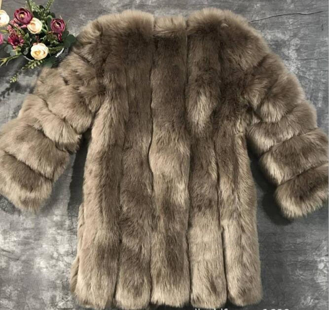 Faux Fox Fur coat Women Slim Faux Fur Jacket Long coat Winter Faux Fox Fur Coat stripe luxury fashion 4XL white,blue,purple