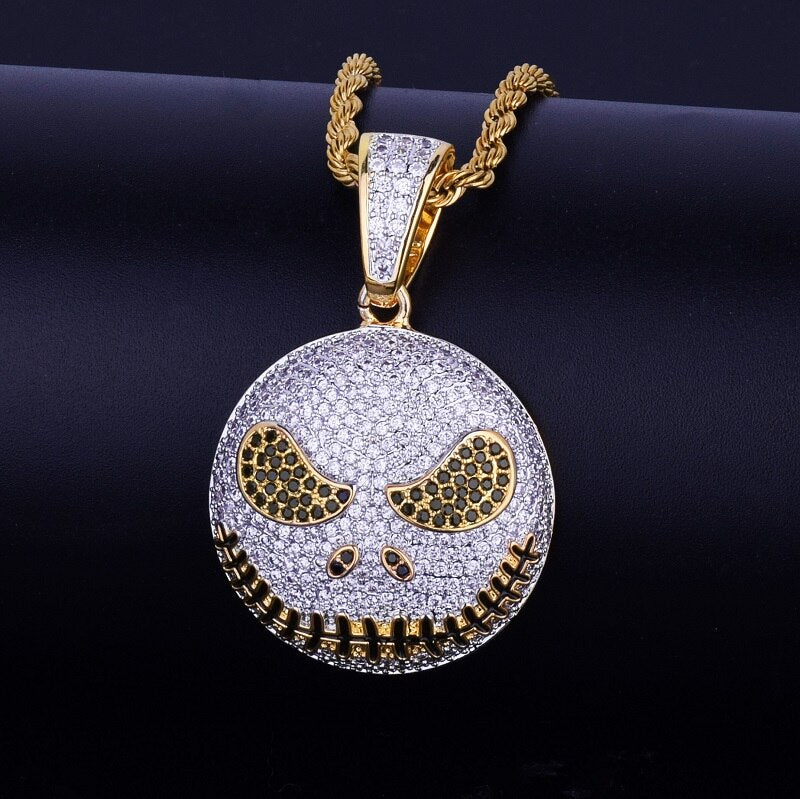 Character Round Face Pendant Necklace Gold Color Cubic Zircon Men's Hip Hop Jewelry for Men