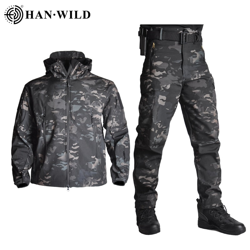 Tactical Jacket Soft Shell Hunting Jackets Army Waterproof Camo Uniforme Militar Clothes Suit Men Clothing Military Coats+Pants