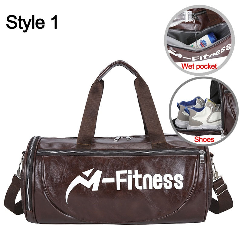 PU Leather Sports Gym Bag Multifunction Training Fitness Shoulder Bags Traveling Handbag Striped Sac De Sport Women Men XA719WD