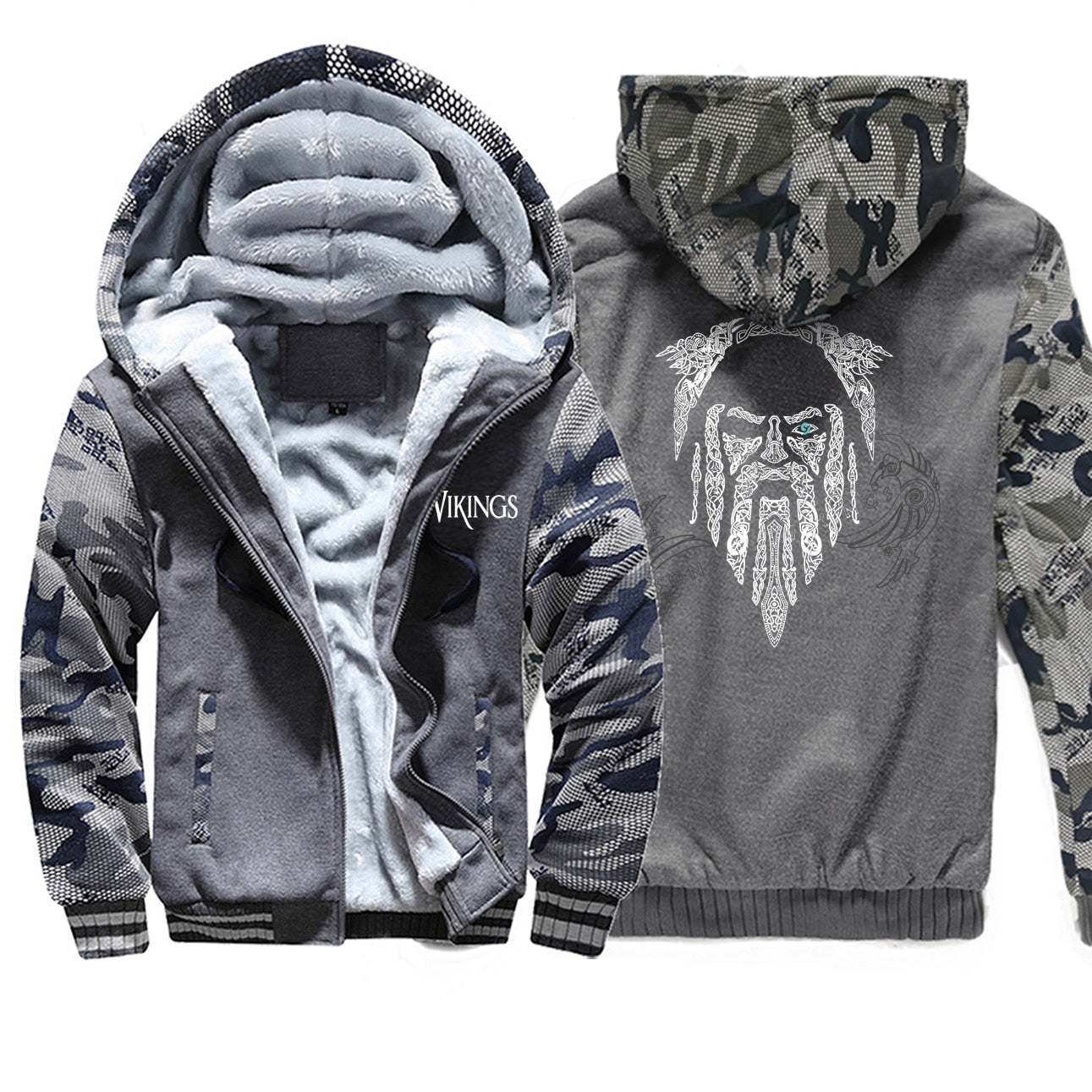 Winter Camouflage Thicken Men Hoodies Odin Vikings Printing Male Brand Jackets Casual All-match Stylish Clothing Streetwear