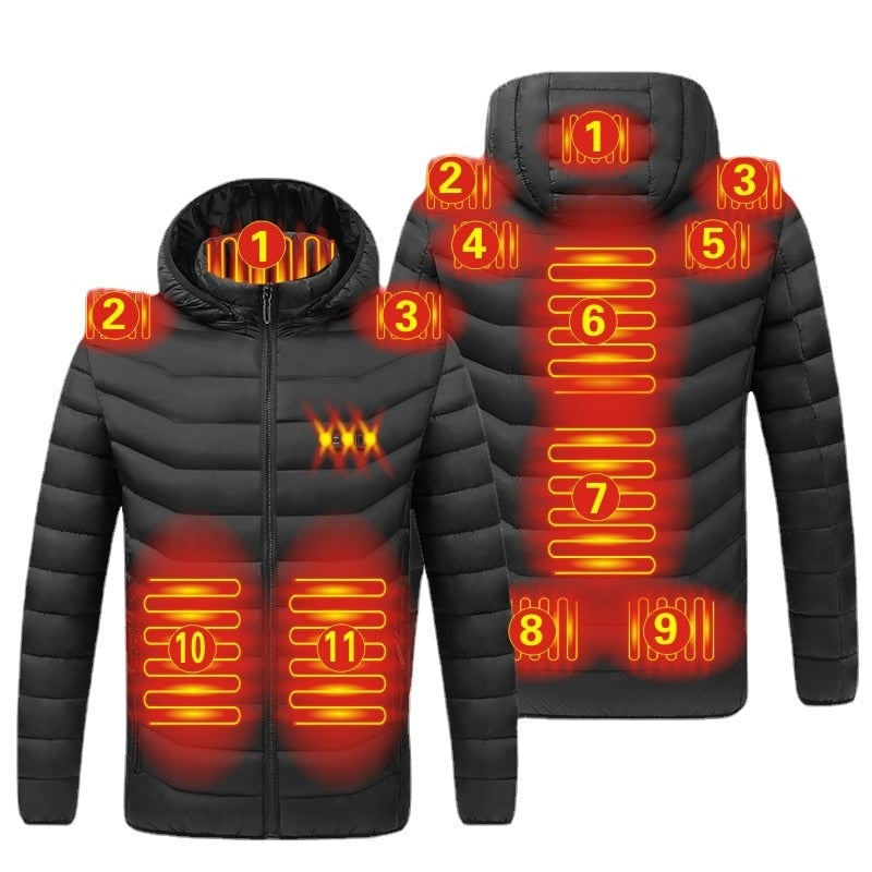 NWE Men Winter Warm USB Heating Jackets Smart Thermostat Pure Color Hooded Heated Clothing Waterproof  Warm Jackets