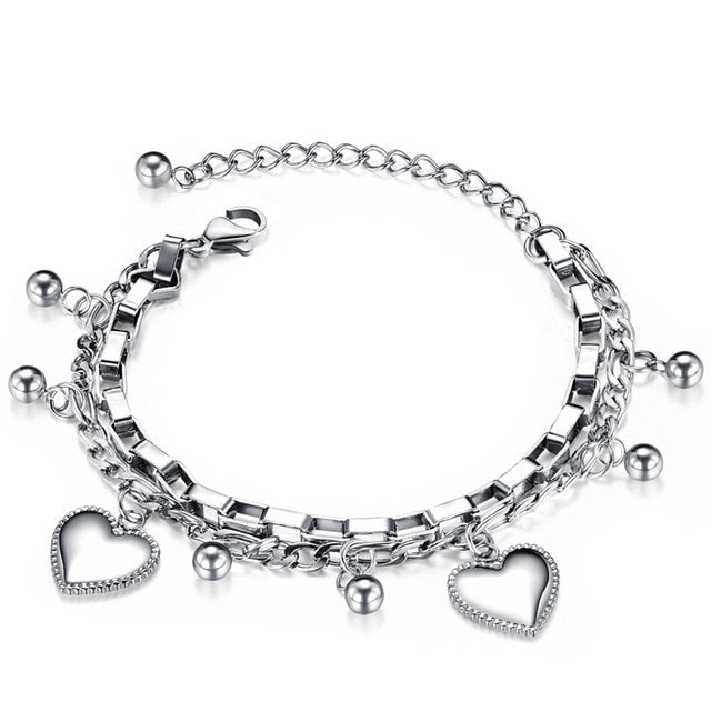 Love Heart Charm Bracelets For Women Gold Silver Color Stainless steel Bracelet&Bangle Jewelry Europe American Style Jewelry