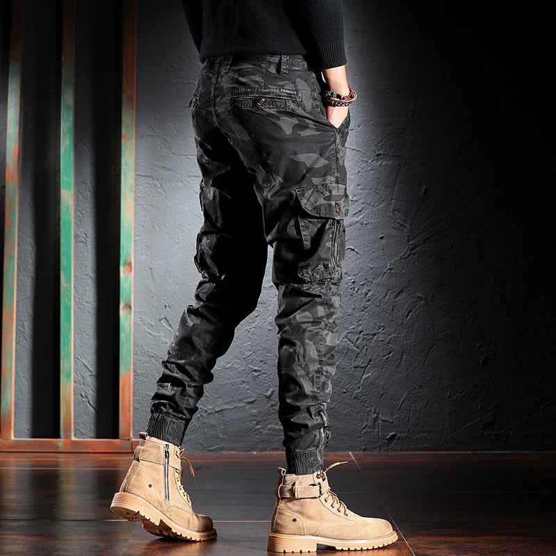 Fashion Streetwear Men Jeans High Quality Loose Fit Casual Cargo Pants Big Pocket Camouflage Military Harem Trousers Joggers