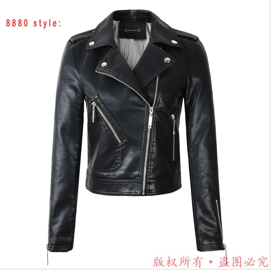 Brand Motorcycle PU Leather Jacket Women Winter And Autumn New Fashion Coat 4 Color Zipper Outerwear jacket New 2021 Coat HOT